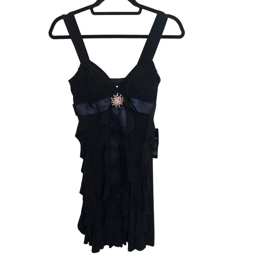 NWT Betsy & Adam by Linda Burrell ruffle bow stain embellishment mini dress